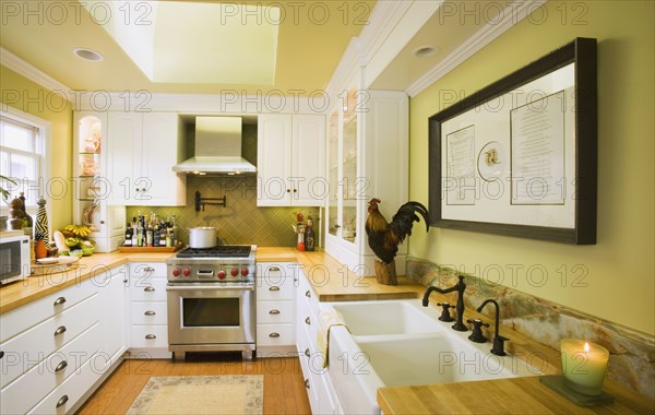 Contemporary kitchen with skylight