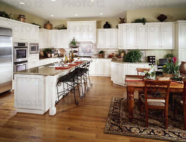 Large contemporary kitchen with breakfast bar