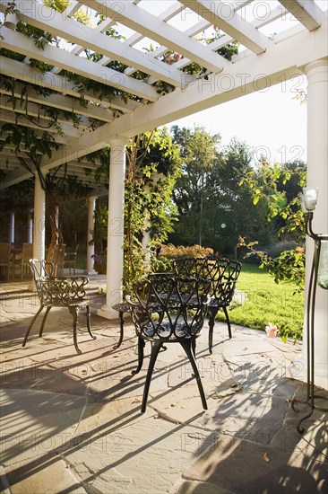 Outdoor Patio With Wrought Iron Dining Set