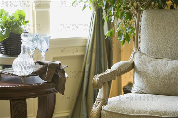 Detail elegant armchair and end table