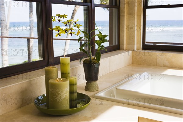 Green Candles Next to hot tub