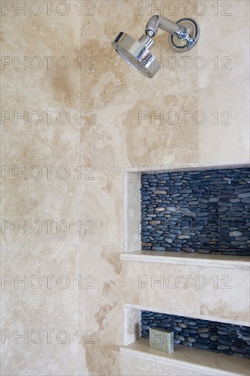 Detail of Unique Shower Tile with Stones