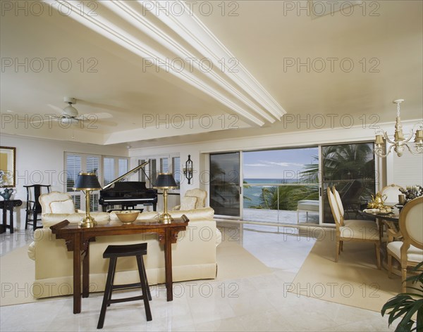 Contemporary Living Room with Ocean View