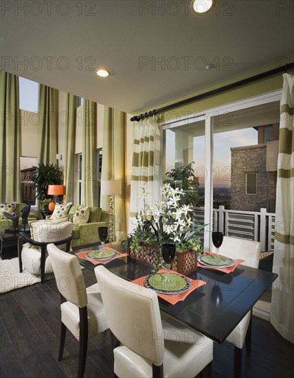 Contemporary Dining Room with Colorful Place Settings