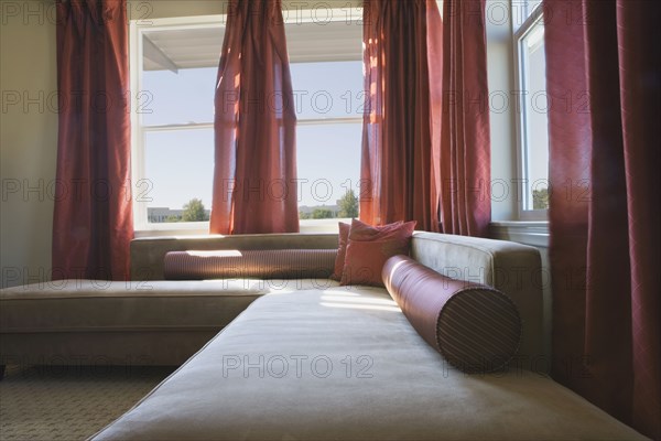 White Contemporary Sofa with Red Accents