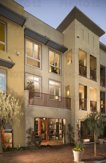 Exterior of contemporary loft style condos