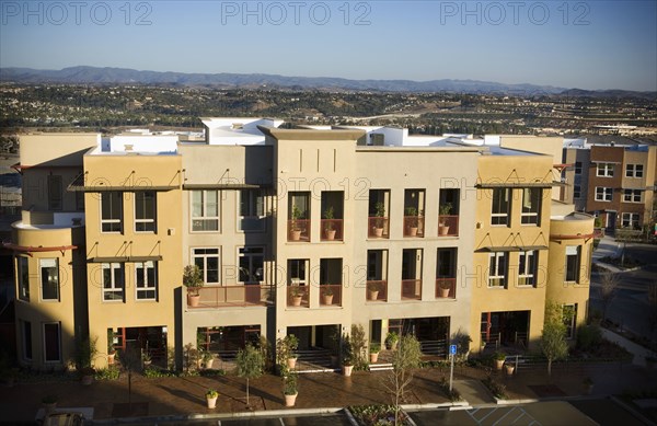 Exterior of contemporary loft style condos