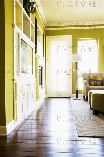 Contemporary Living Room with Green Walls