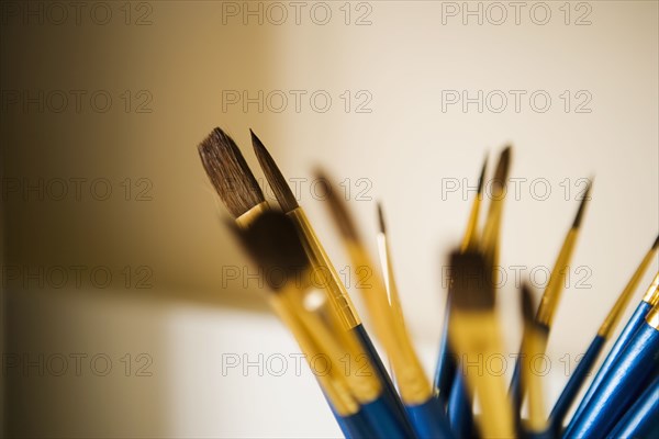 Blue and Gold Paintbrushes in a Jar