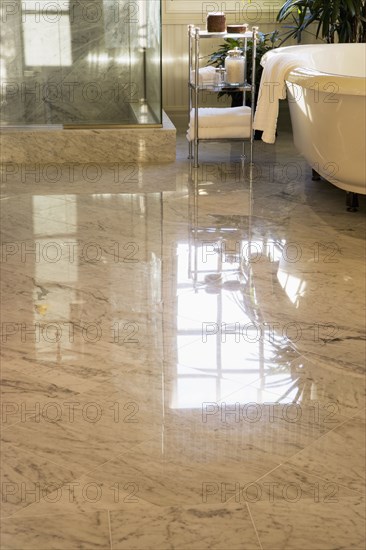 Bathroom with Claw Foot Tub and Marble Floor