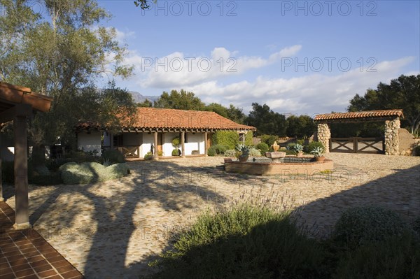 Exterior of Spanish Style Home and Landscape