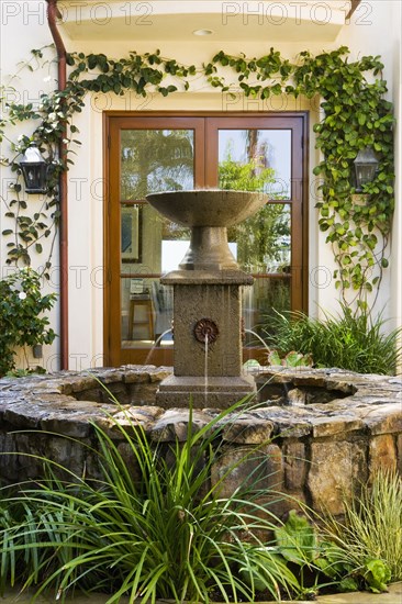 Rock Fountain in Spanish Style Courtyard