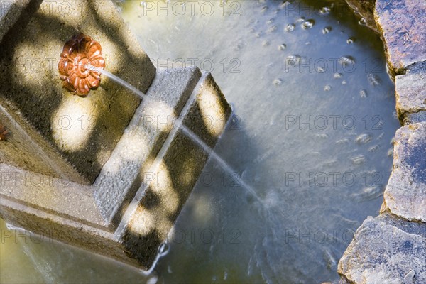 Rock Fountain in Spanish Style Courtyard