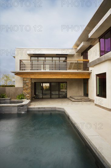 Rear Exterior of Modern Home and Swimming Pool