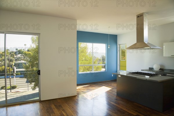 Interior of Empty Modern Kitchen and Living Room