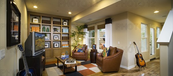 Interior of entertainment room and patio