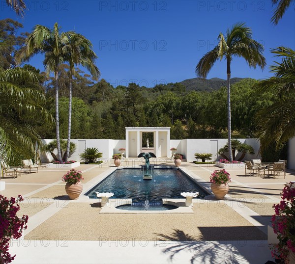 Large elegant swimming pool with statue