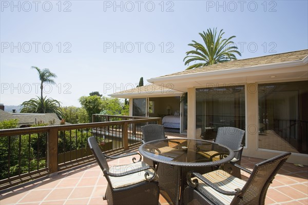 Exterior of back patio with dining table