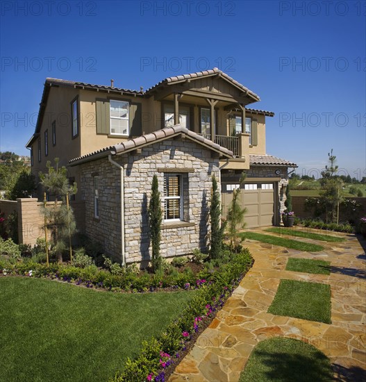Exterior of a Tuscan Style house during the afternoon