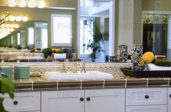 Vignette of bathroom sink area.