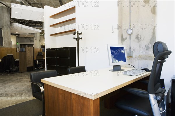 Interior of modern office with desktop computer