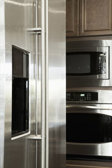 Stainless steel appliances in kitchen