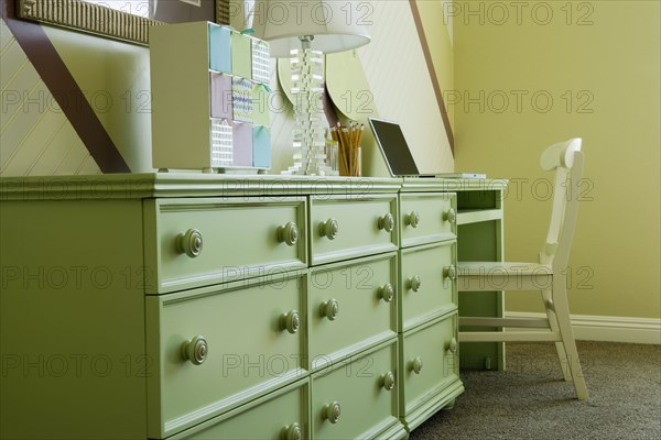 Green dresser with built in desk