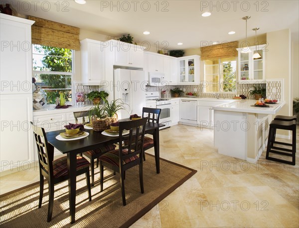 Dining area in white kitchen