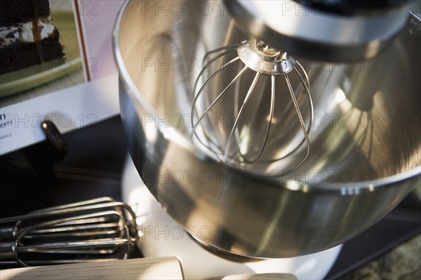 Detail of mixing bowl in classic stand mixer