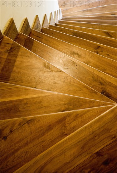 Wooden downward staircase