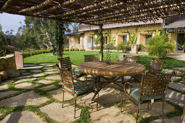 Outdoor dining area under a canopy