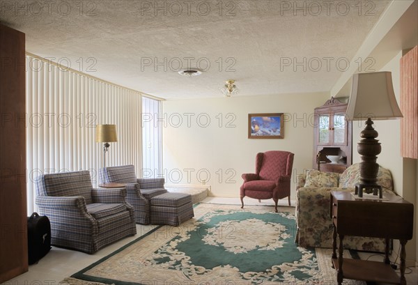 Small downstairs living area with area rug