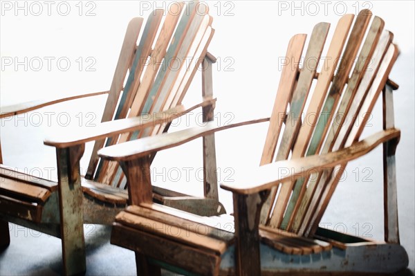 Pair of wooden adirondack chairs