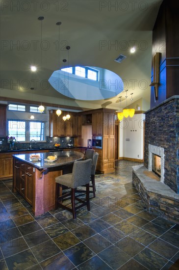 Kitchen island counter with dining counter stool