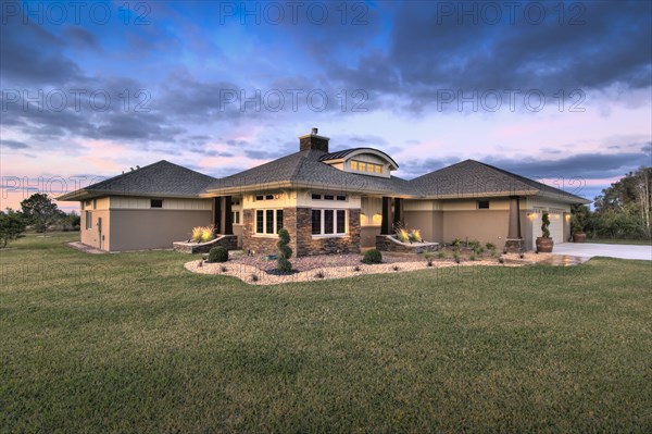 Front yard and exterior of custom home