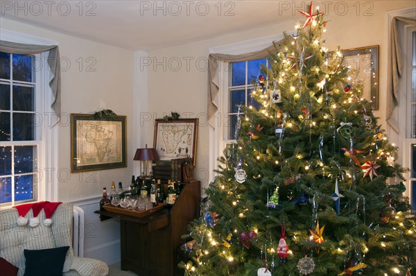 Illuminated Christmas tree in domestic room