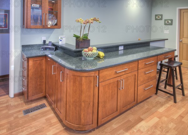 Kitchen island and stool in contemporary home