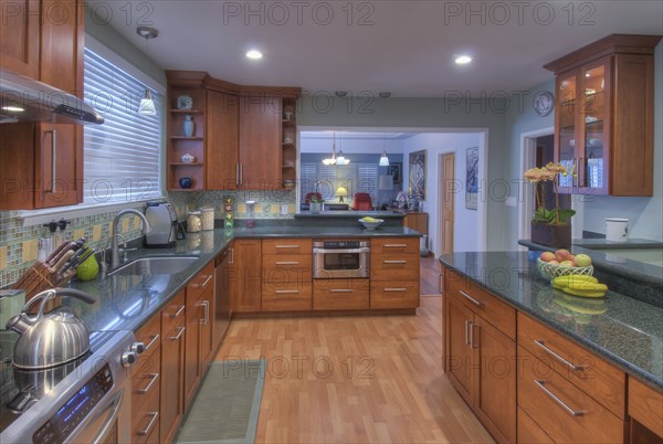 Kitchen island and counter in contemporary house