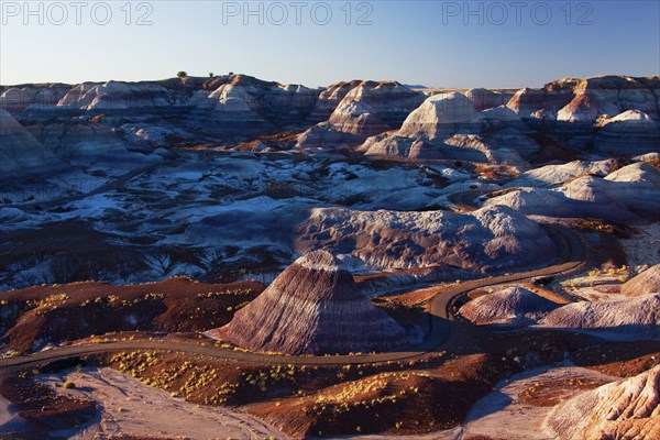 Multicolor rock formations in mountainous remote landscape