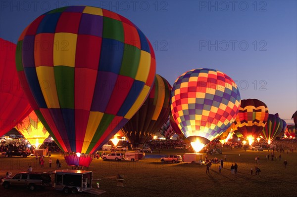 Hot air balloons in field