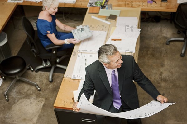 High angle view of architects working in office