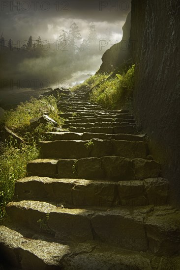 Stone steps on rural hillside