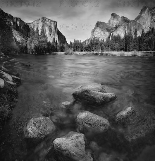 Blurred view of water rushing over rocks