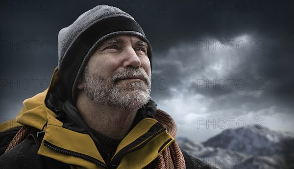 Caucasian man standing in snowy landscape