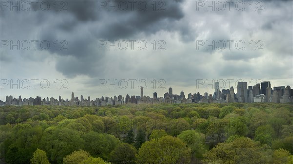 Urban park and city skyline