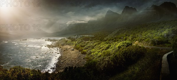 Sun shining over rural coastline