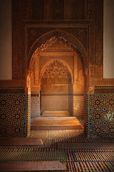 Ornate arches in tiled room