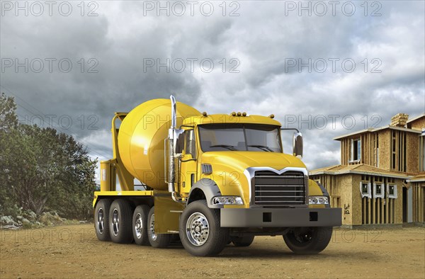 Mixing truck at construction site