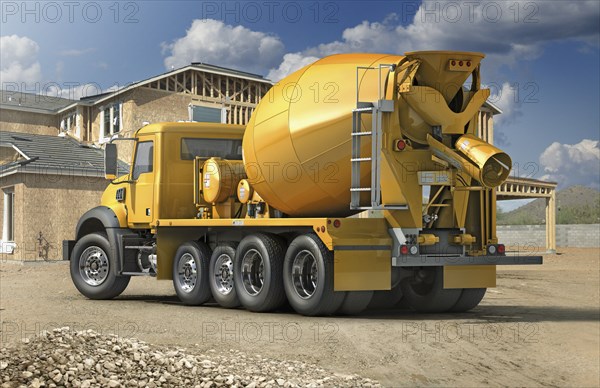 Mixing truck at construction site