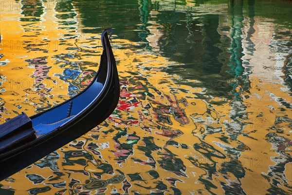 Close up of ornate gondola on canal